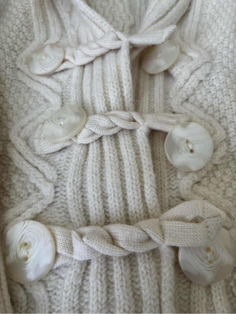Aran Sweater Market Cream Cable Knit Shawl Collar Toggle Sweater - Picture 3 of 8